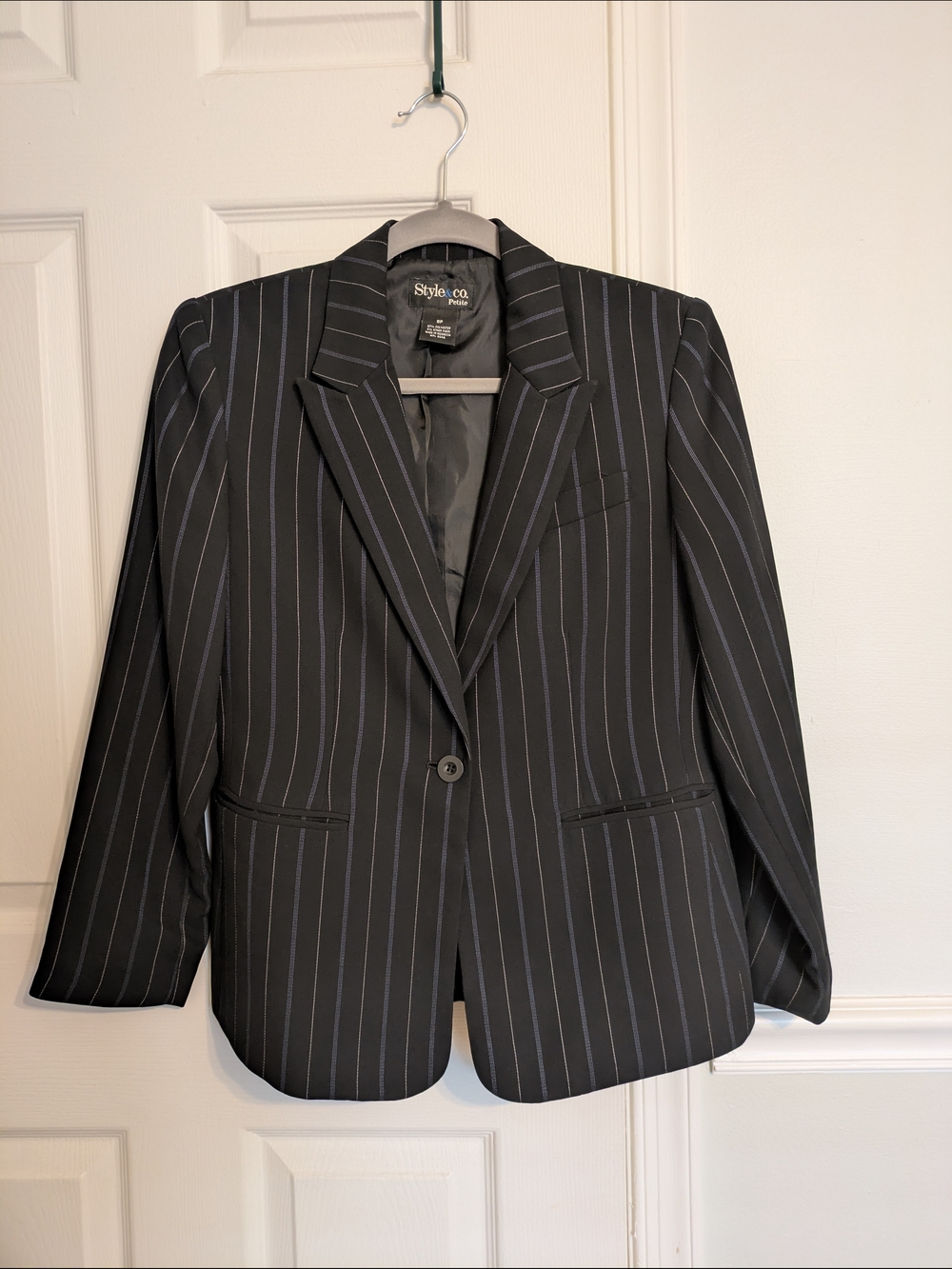 Style & Co. Black Pinstripe Petite Blazer